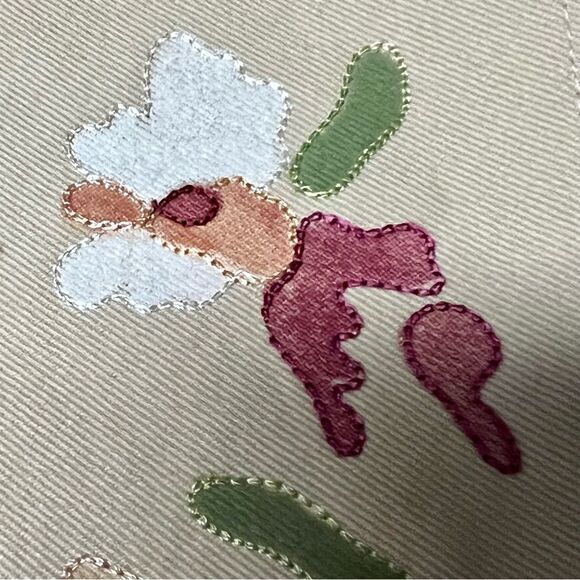 90s Y2K Dana Buchman Cream Pink Floral Painted Embroidered Flare Pant 4 Low Rise - Picture 8 of 15